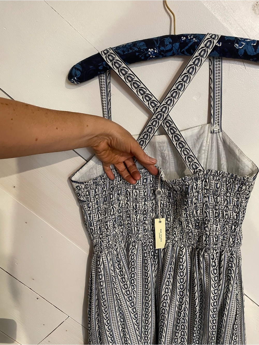 Max Studio Boho Striped Maxi Dress in White and Navy - Picture 3 of 4